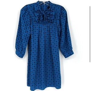 Anna Sui For Target Shirt Dress womans XS STARBURST blue ruffle neck tie